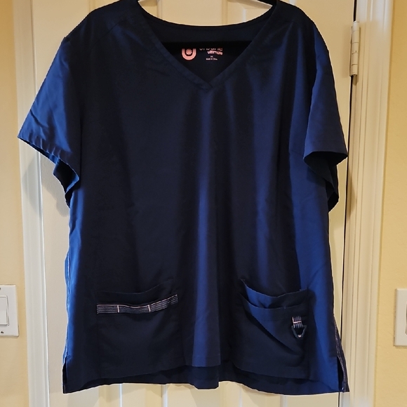 Classic Navy Women's Scrub Top with Pocket Details - Picture 1 of 11